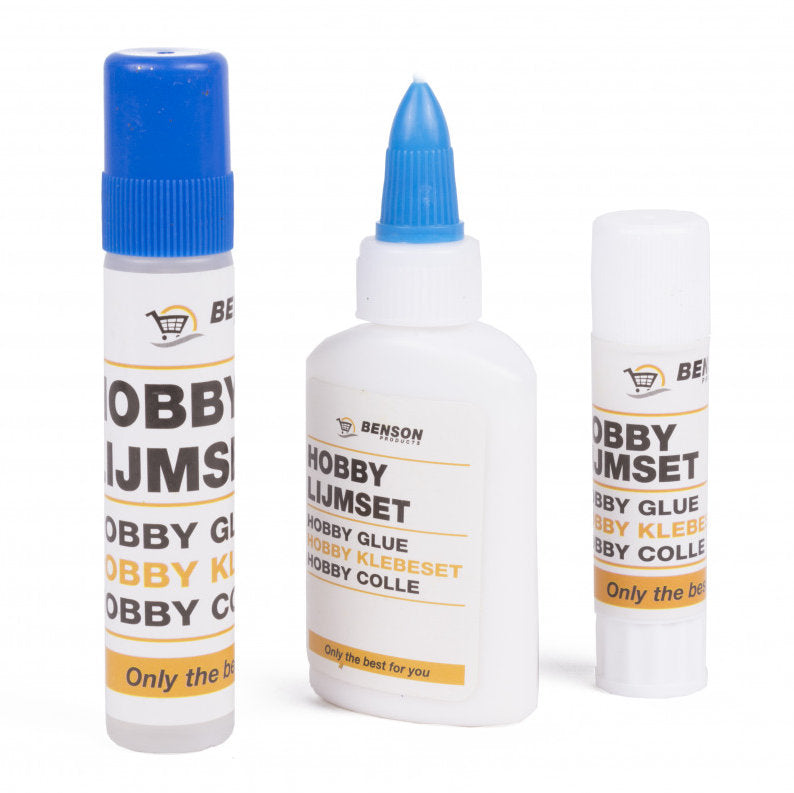 BENSON TOOLS Hobbykleber LEIM-SET Klebeset: Klebestift, Flüssigkleber und Kleberoller 3er-Set