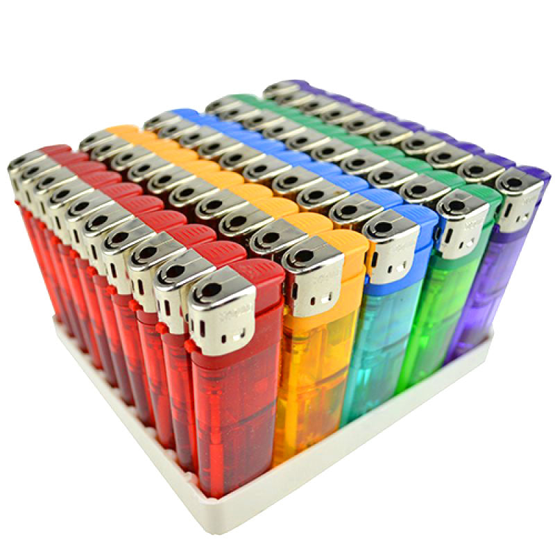 50 Elektronik FEUERZEUGE farbig transparent nachfüllbar