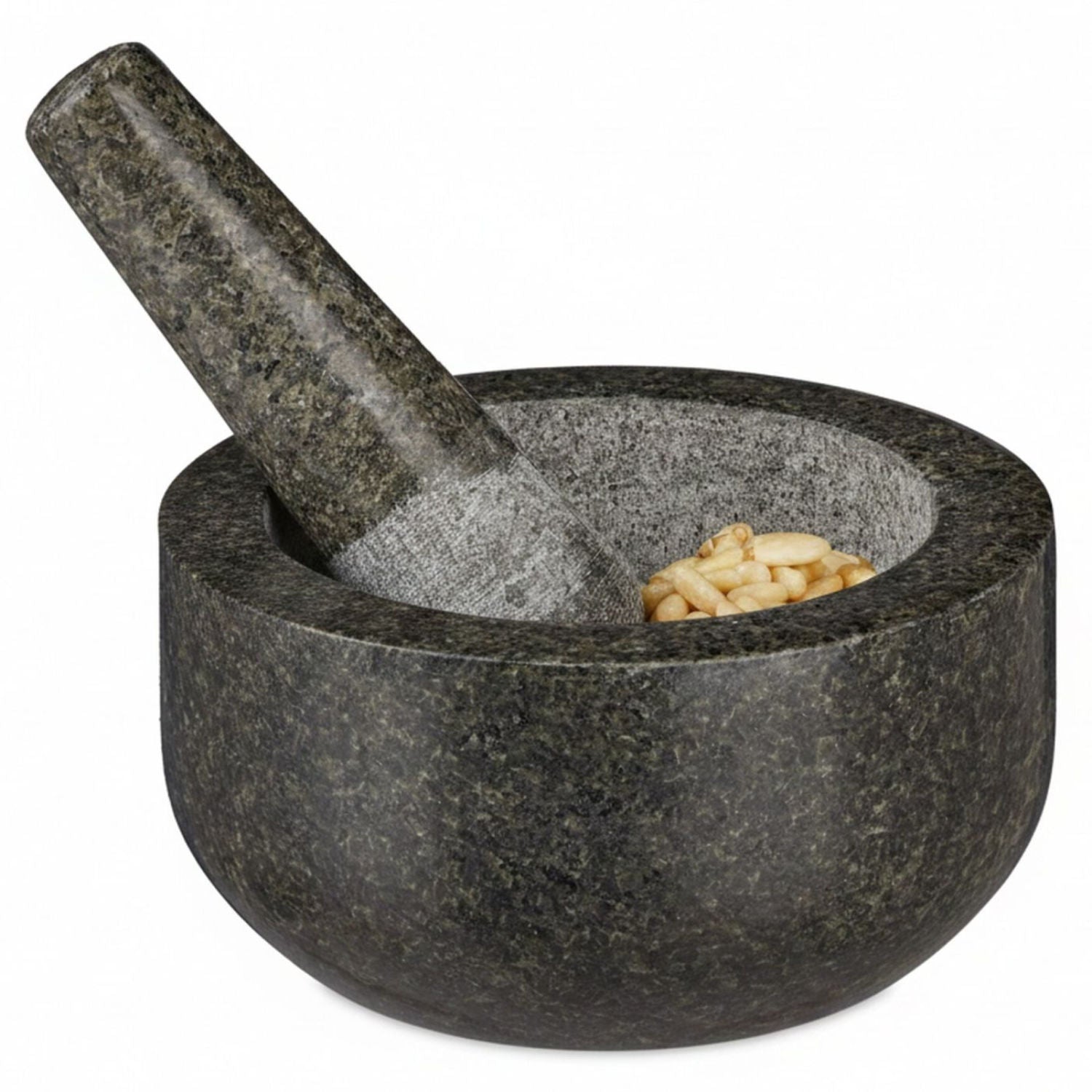 XL Mörser mit Stössel aus Schwarzem Granit Stein Ø16 cm