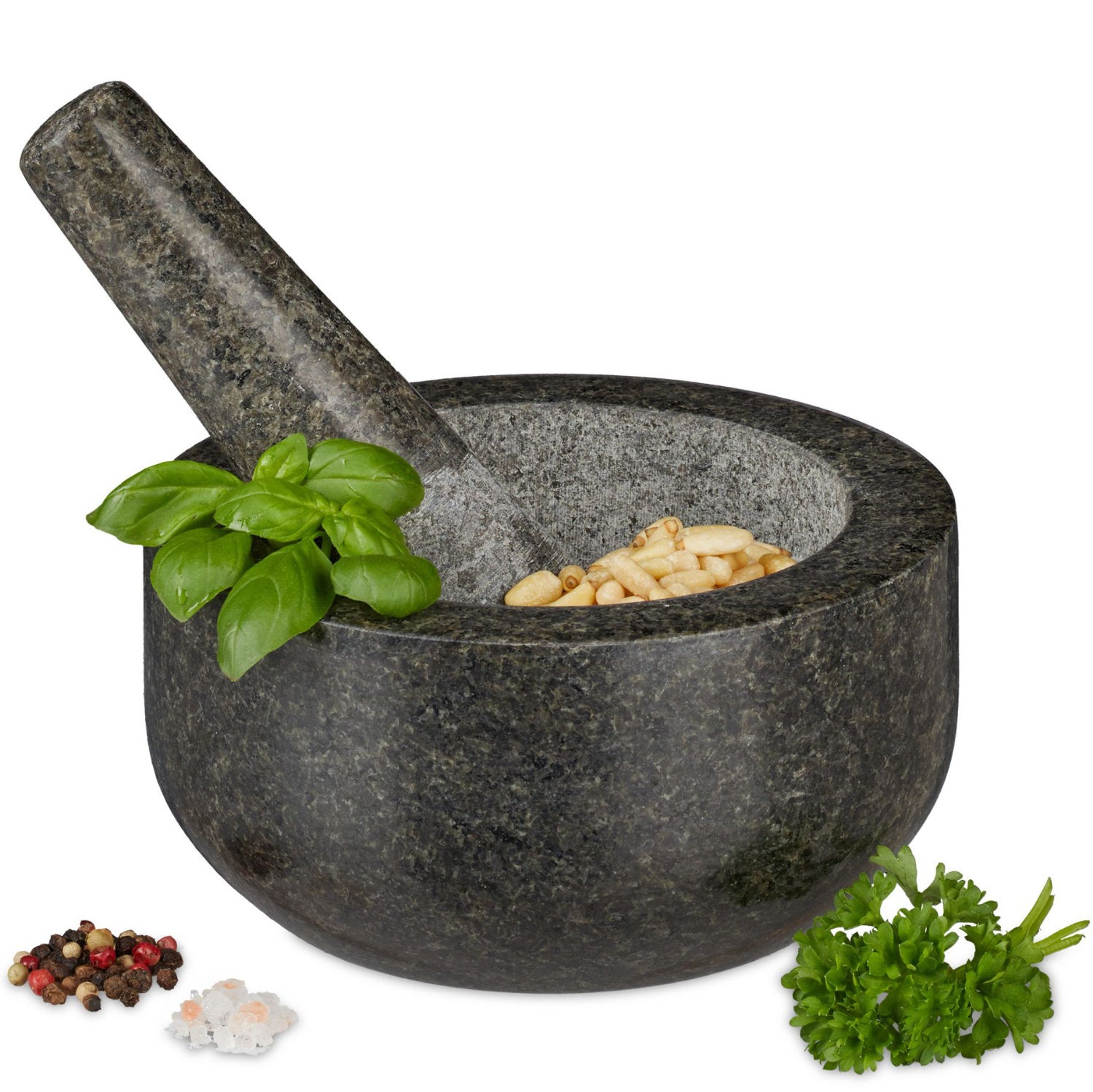 XL MÖRSER mit Stössel aus schwarzem Granit Stein Ø16cm
