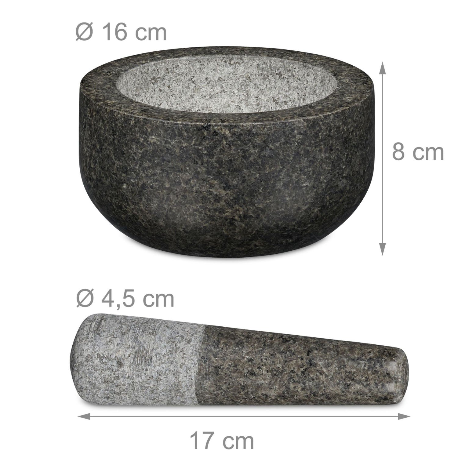 XL Mörser mit Stössel aus Schwarzem Granit Stein Ø16 cm