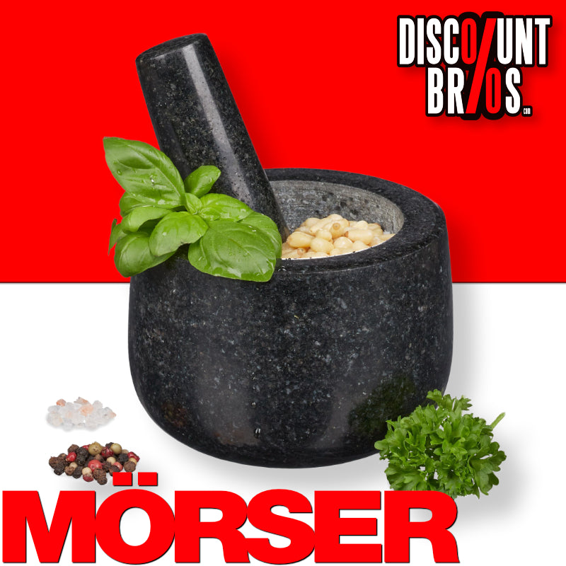 Granit MÖRSER mit Stössel aus schwarzem Stein Ø12cm