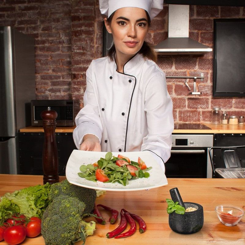 Granit MÖRSER mit Stössel aus schwarzem Stein Ø12cm