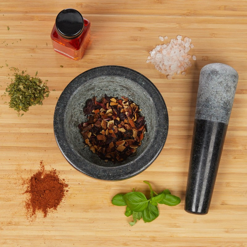 Granit MÖRSER mit Stössel aus schwarzem Stein Ø13cm