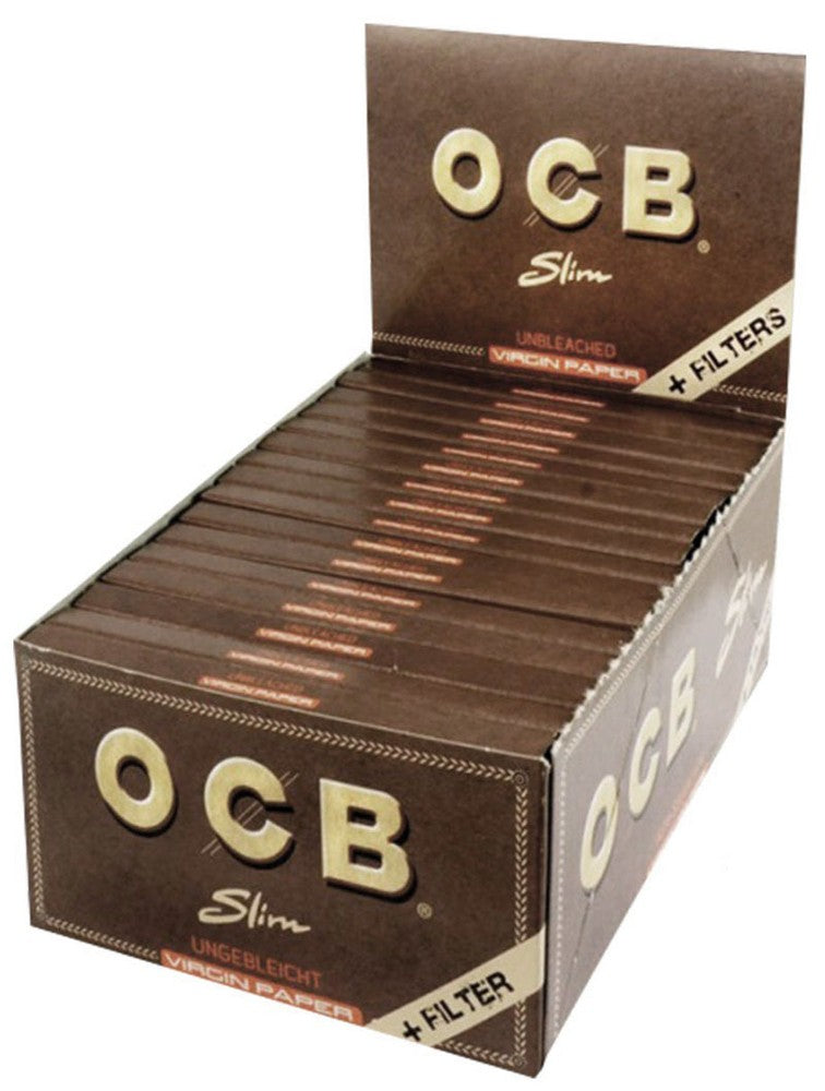 Superdünne, ungebleichte OCB VIRGIN Slim Unbleached Papers Zigarettenpapier + Filter Tips 32 Blatt 109×44mm