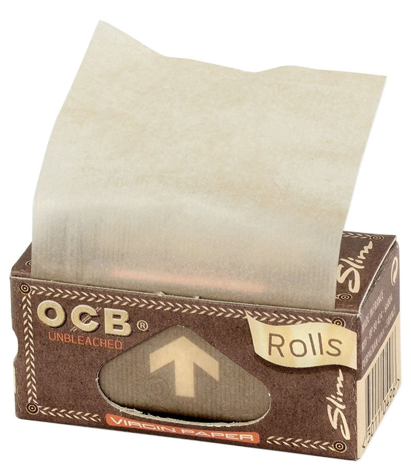 10 × Superdünne, ungebleichte OCB VIRGIN Slim Rolls Unbleached Papers Zigarettenpapier 4m×44mm
