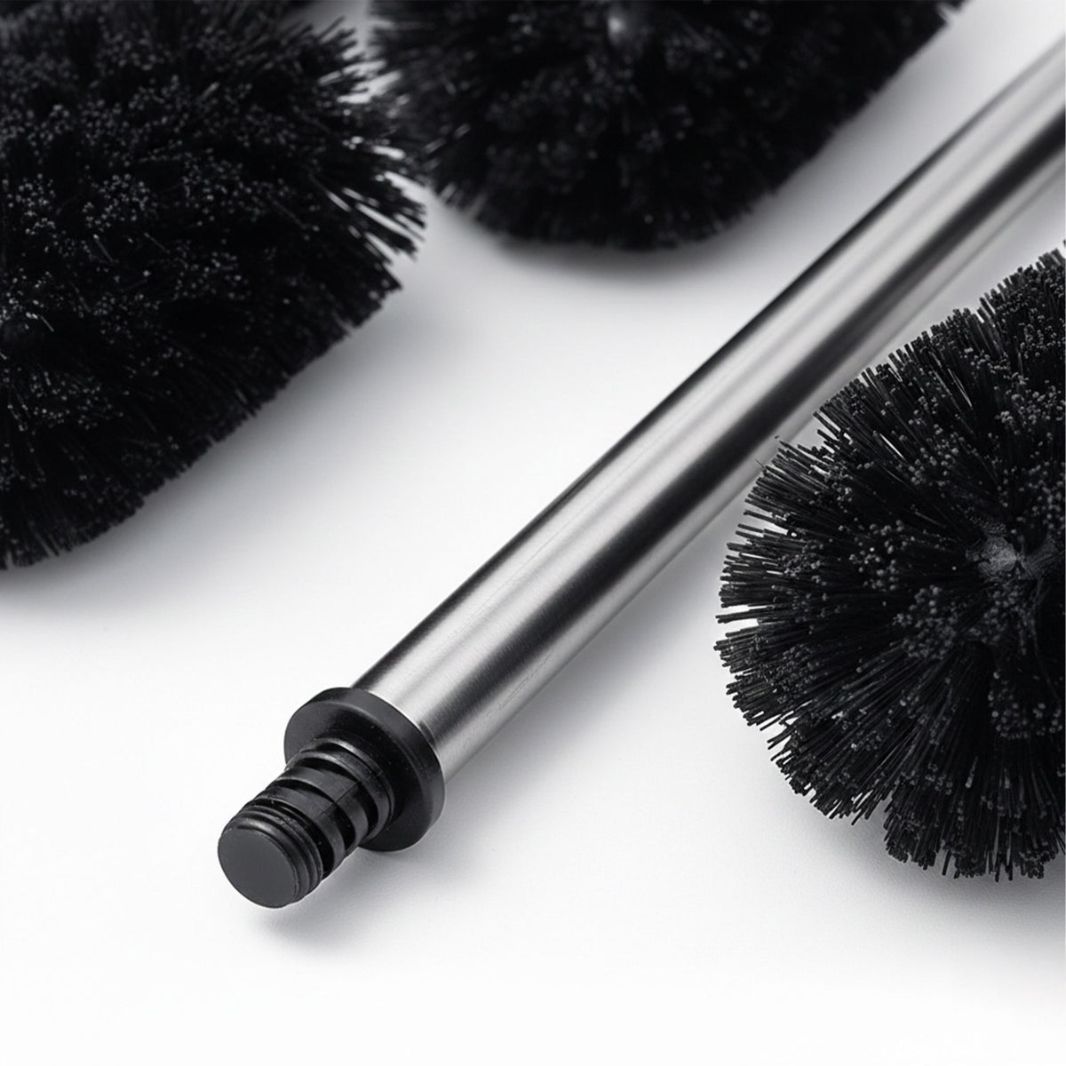 Relaxdays WC-Bürsten-Set schwarz mit Edelstahlgriff und fünf Köpfen, Herstelleransicht 6