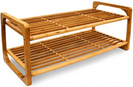 Schönes stapelbares SCHUHREGAL mit 2 Ablagen aus Bambus Holz