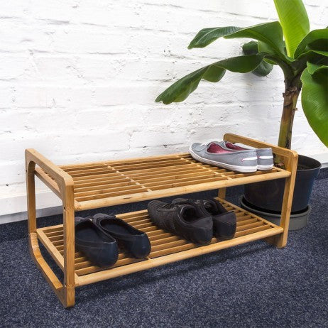 Schönes stapelbares SCHUHREGAL mit 2 Ablagen aus Bambus Holz