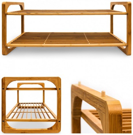 Schönes stapelbares SCHUHREGAL mit 2 Ablagen aus Bambus Holz