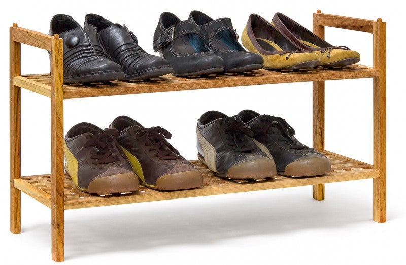 Stapelbares SCHUHREGAL mit 2 Ablagen aus Walnuss Holz