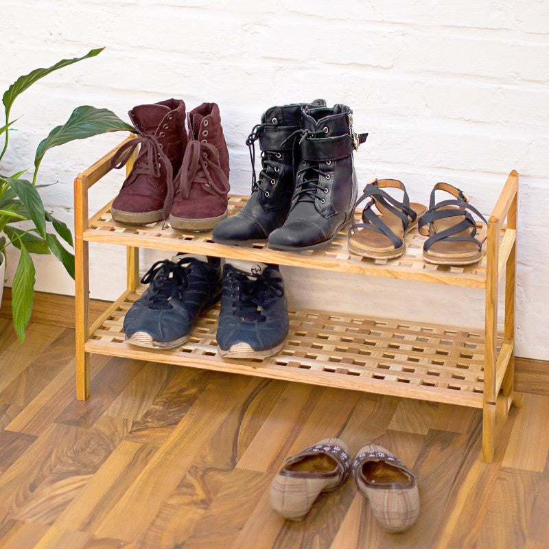 Stapelbares SCHUHREGAL mit 2 Ablagen aus Walnuss Holz