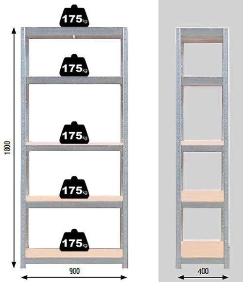 5er-Set L • 180x90x40 cm Lagerregal SCHWERLASTREGAL Steckregal Gestell Regal mit 5 Böden