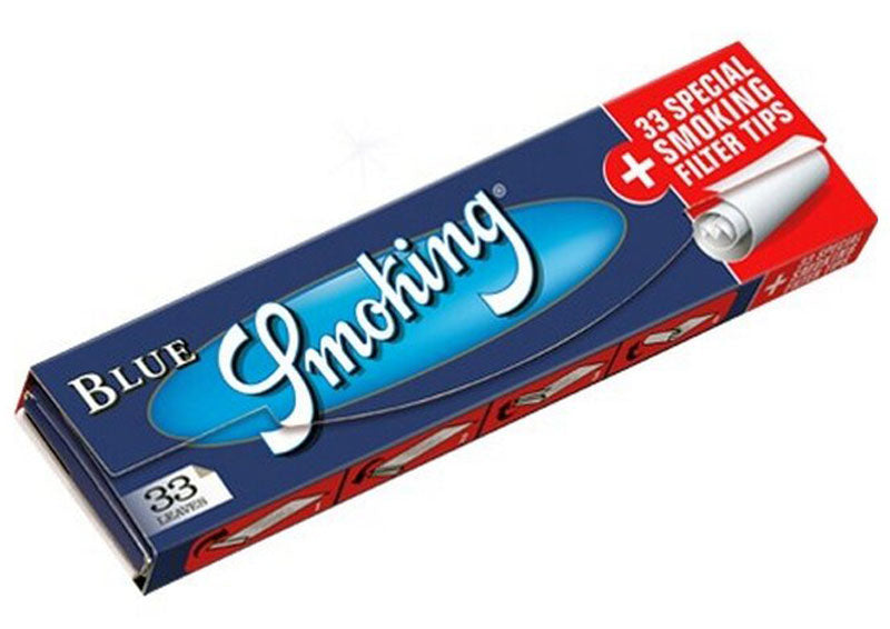 10 Stk. SMOKING BLUE King Size Papers Blau 33 Blatt Zigarettenpapier + Filter Tips