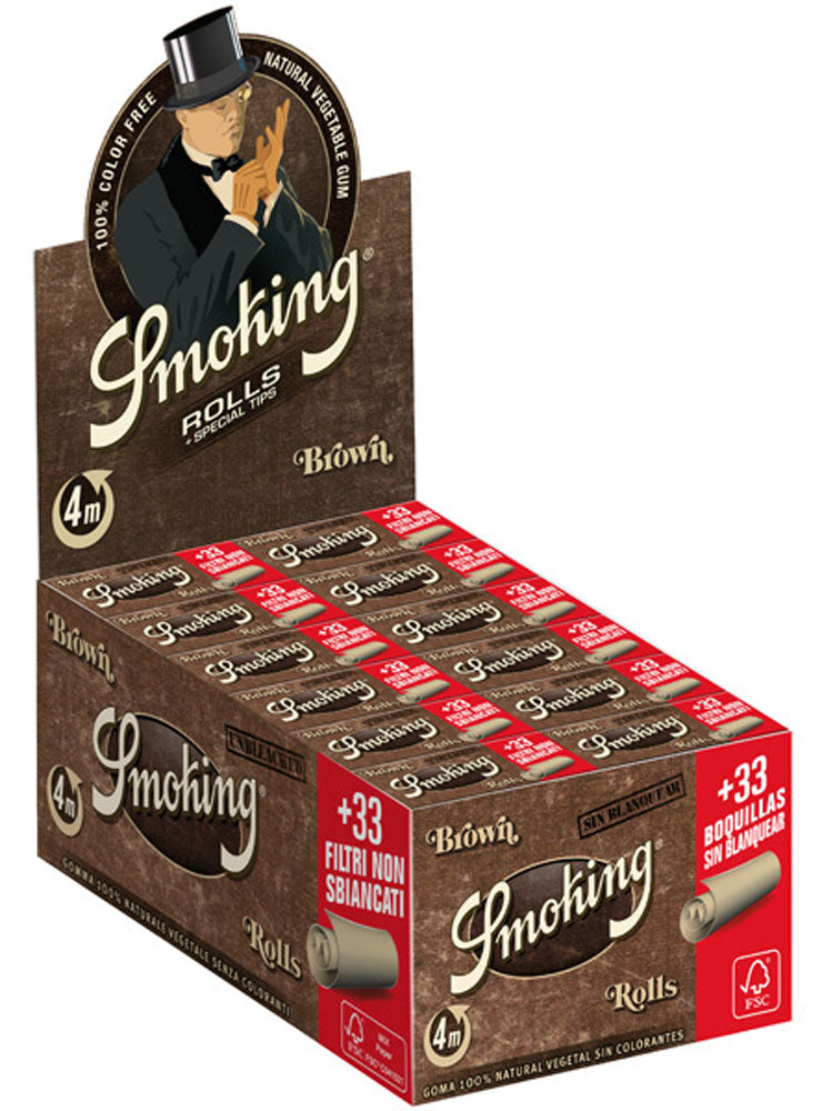 SMOKING BROWN ROLLS Papers Braun Zigarettenpapier Rollen + Filter Tips