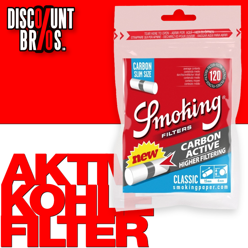 120 Stk. SMOKING CARBON Filter Tips SLIM Wattefilter mit Aktivkohle