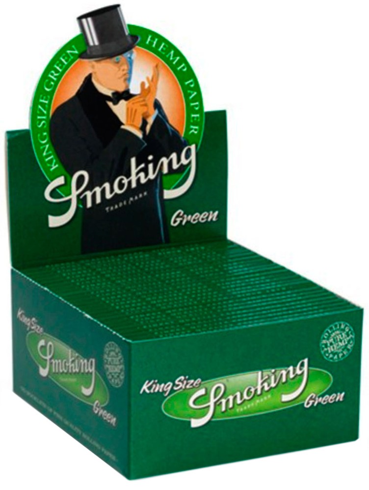 50er Verkaufsdisplay SMOKING GREEN Grün HANF King Size Hemp Papers 33 Blatt Zigarettenpapier