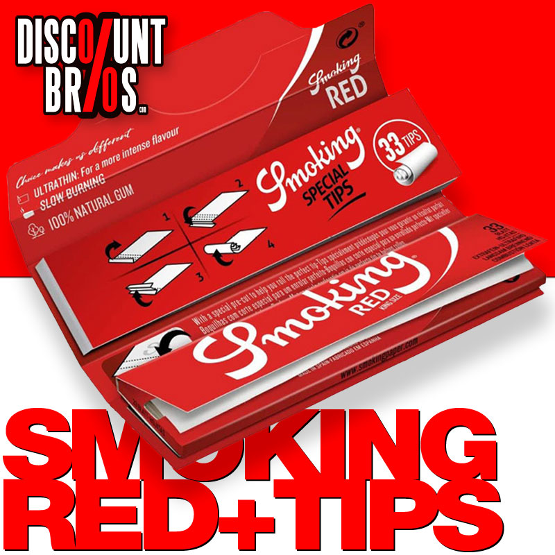 SMOKING RED King Size Papers 33 Blatt Zigarettenpapier + Filter Tips 108×53mm
