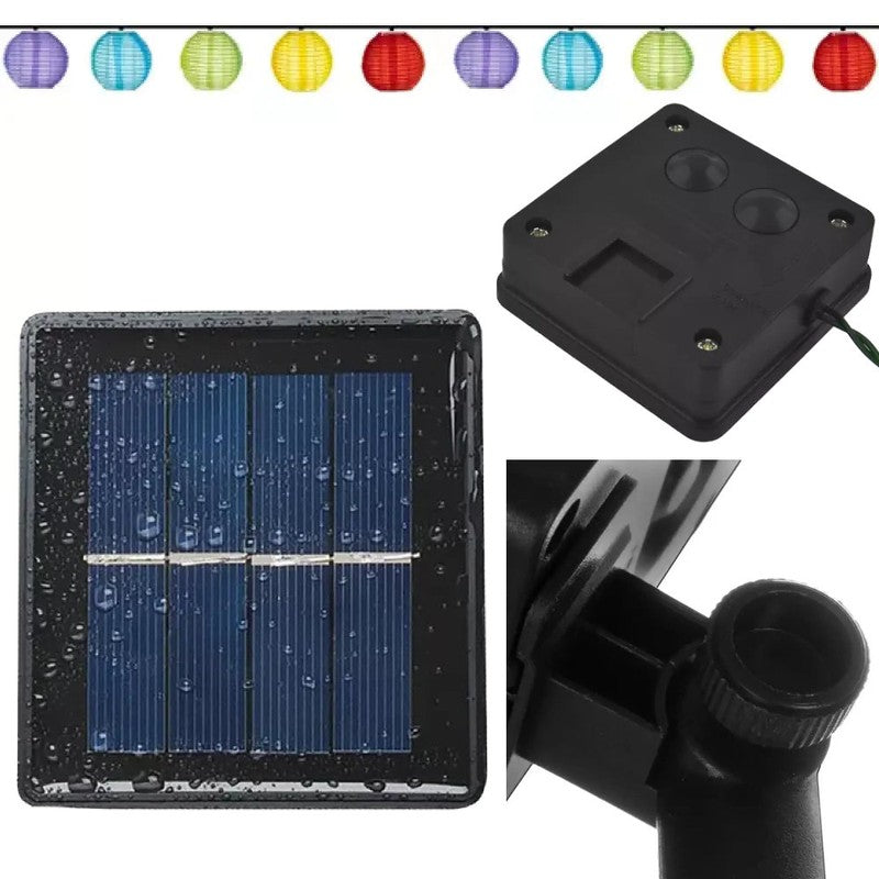 Warmweisse Bunte LED SOLAR LICHTERKETTE mit 10 bunten Lampions
