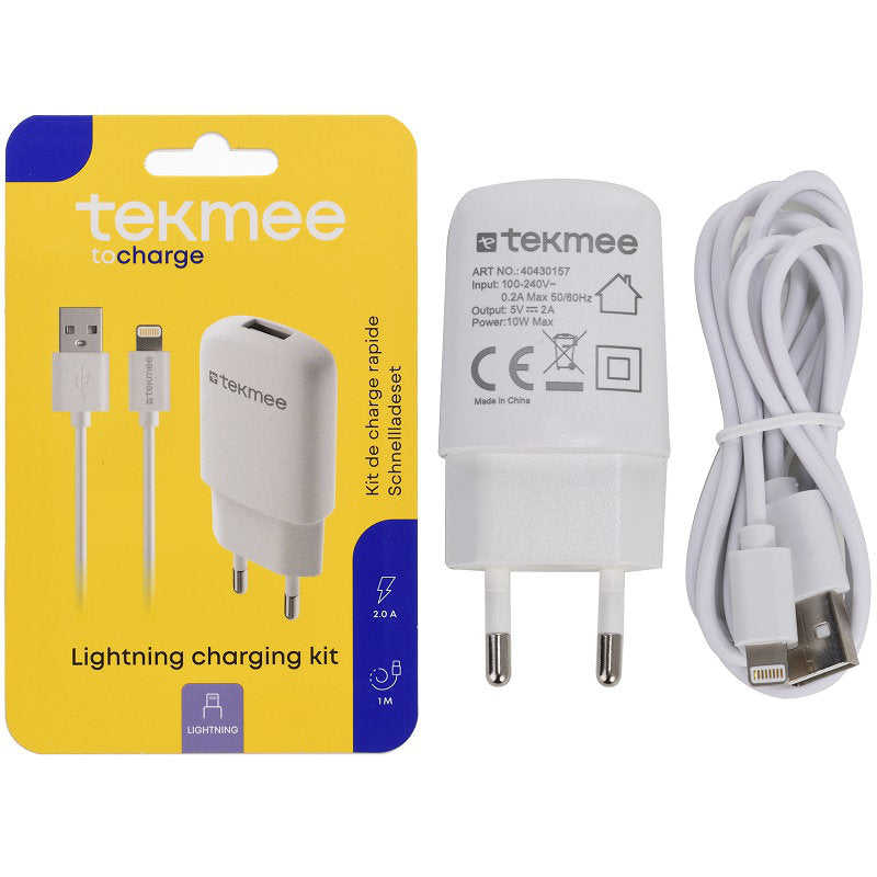 Tekmee USB SCHNELL-LADEGERÄT Netzteil Netzadapter 2A mit iPhone Lightning Kabel in WEISS