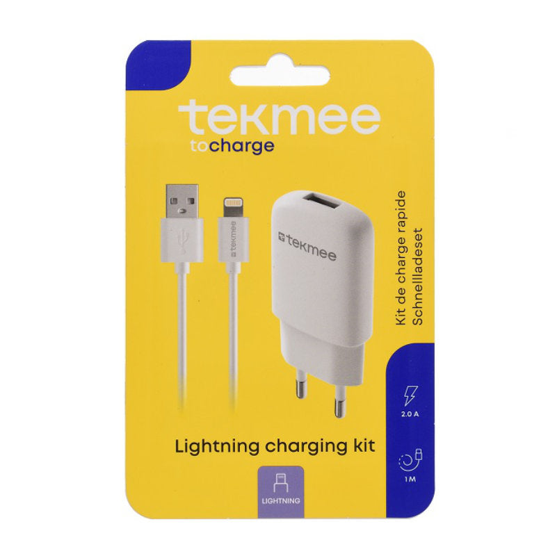 Tekmee USB Schnell-Ladegerät Netzteil Netzadapter 2 A mit Iphone Lightning Kabel in Weiss