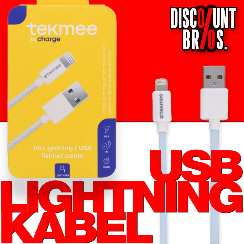 Tekmee iPhone Kabel Textilkabel USB auf Lightning, 2.0 A, 1 m HELLBLAU