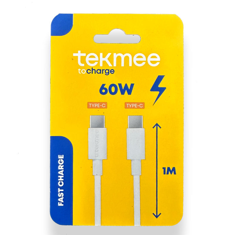 Tekmee USB C auf USB C Ladekabel 1 m, 60W, 3A, schwarz oder weiss