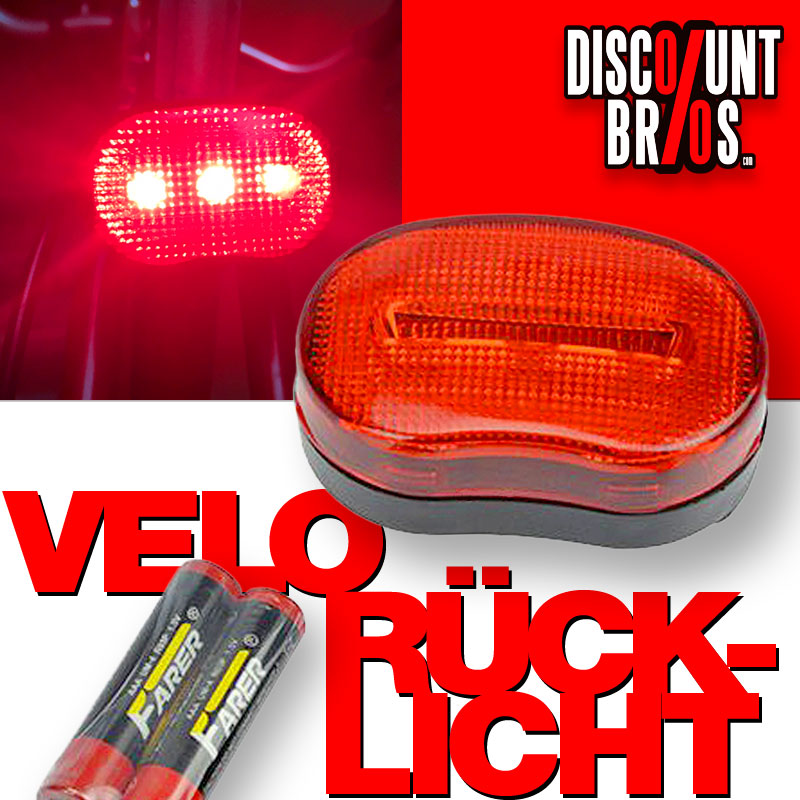 Rücklicht 3 LED VELOLICHT Fahrrad Rückleuchte ROT