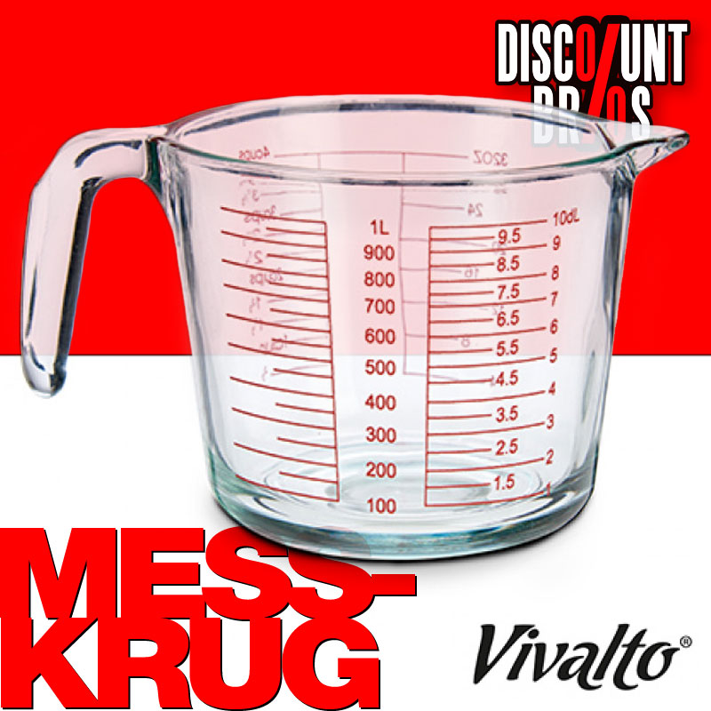 Messbecher LITERMASS Messkrug aus Glas mit Skalen in dl, OZ und Tassen 1L