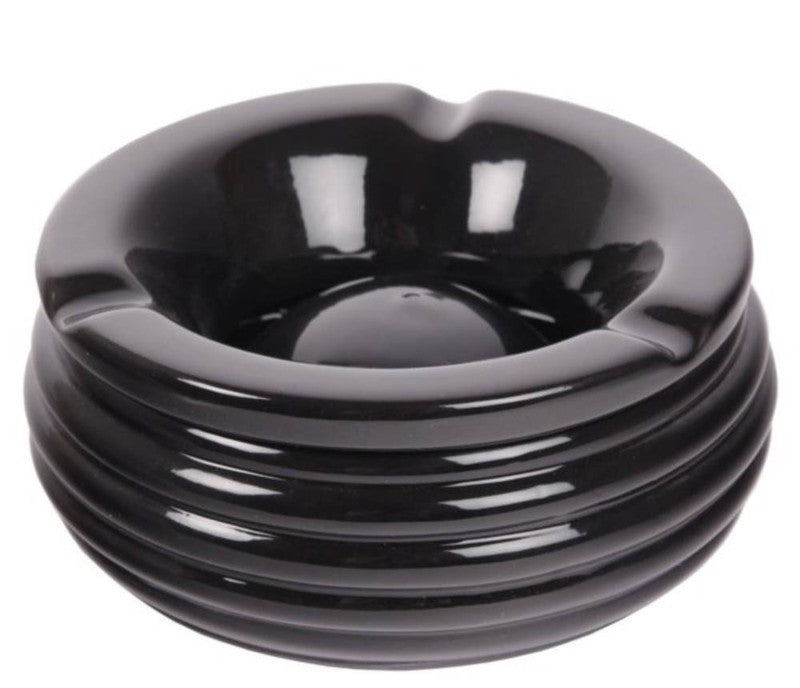 Aschenbecher STURM-ASCHENBECHER mit Rillen aus Keramik SCHWARZ Ø15×6cm