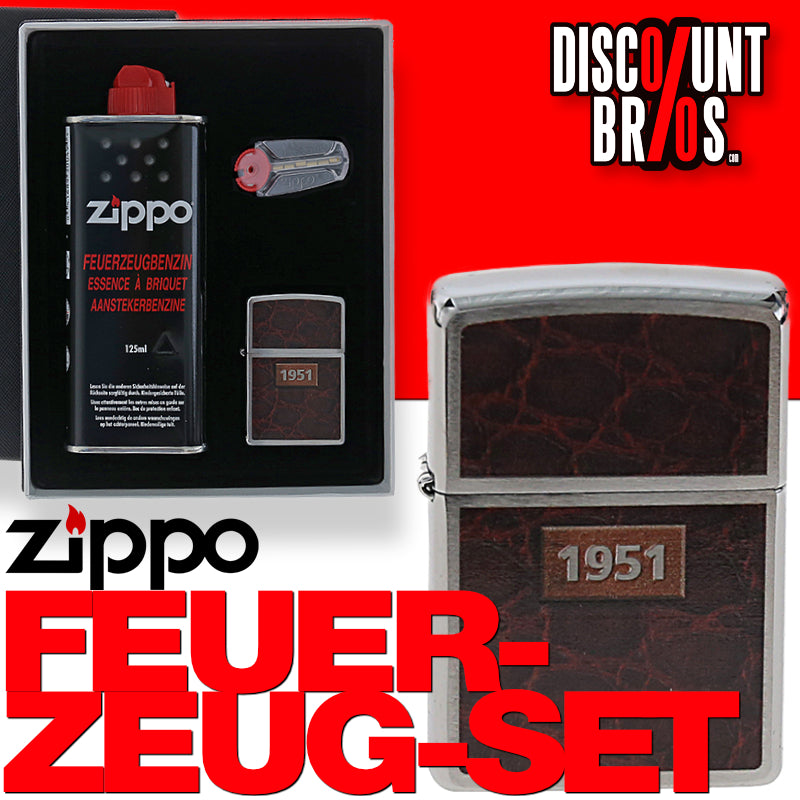Zippo Raucherset FEUERZEUG-SET Benzinfeuerzeug "Leather Wrap", Feuerzeugbenzin, Feuersteine + Geschenkbox