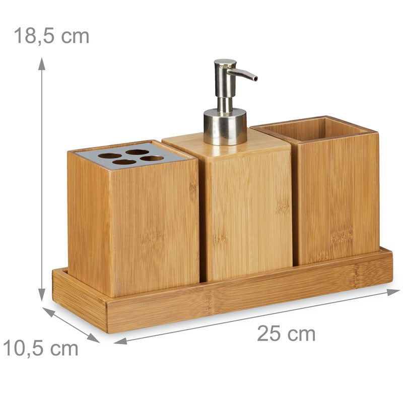 Bambus Waschtisch- BAD-SET Bad Accessoires Set mit Seifenspender 4tlg.