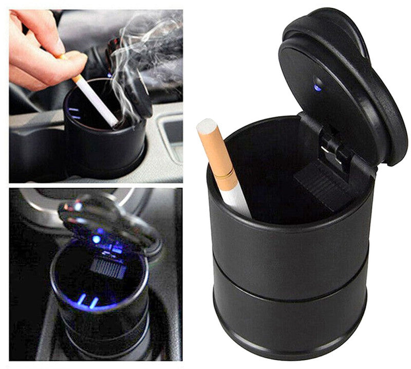 AUTO-ASCHENBECHER Aschenbecher für Getränkehalter mit Deckel und LED Licht