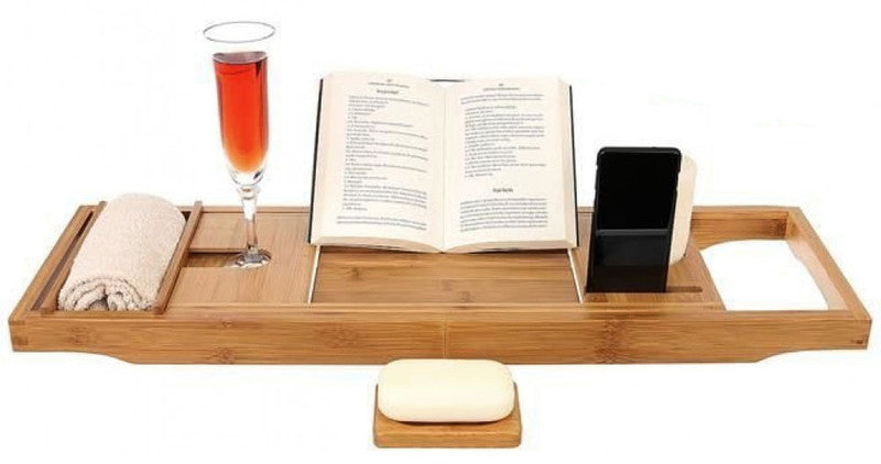 Badewannentablett BADEWANNENABLAGE aus Bambus Holz mit Buchstütze