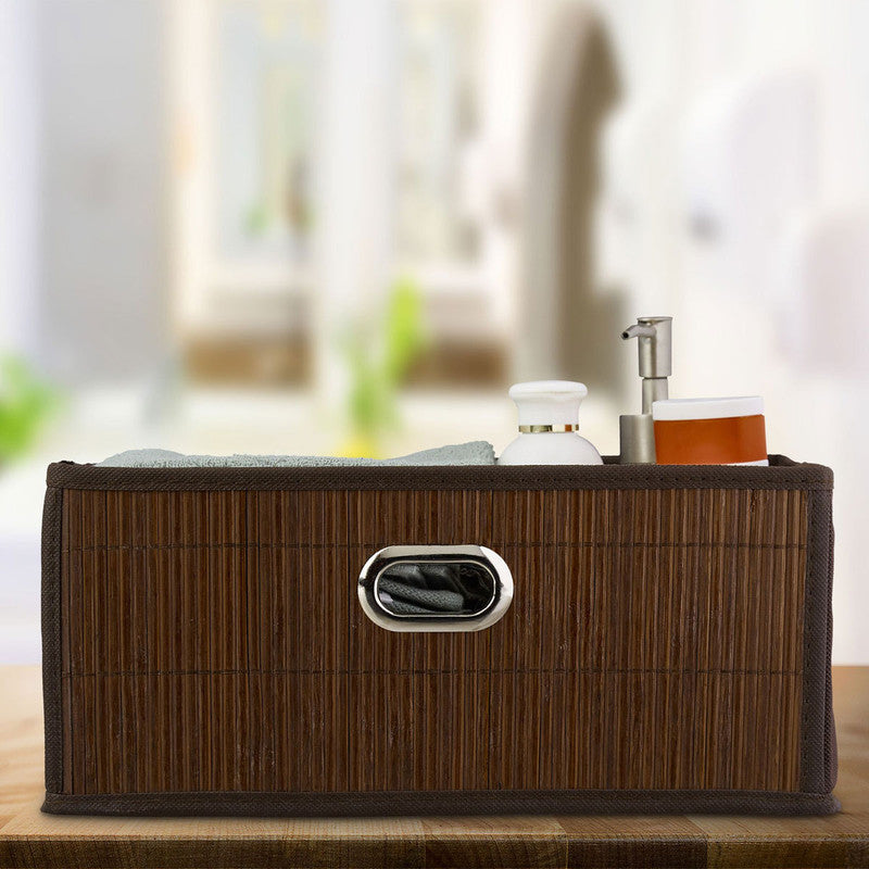 Box Schrankkorb REGALKORB FLACH Aufbewahrungskorb aus Bambus NATUR - BRAUN - GRAU - SCHWARZ oder WEISS