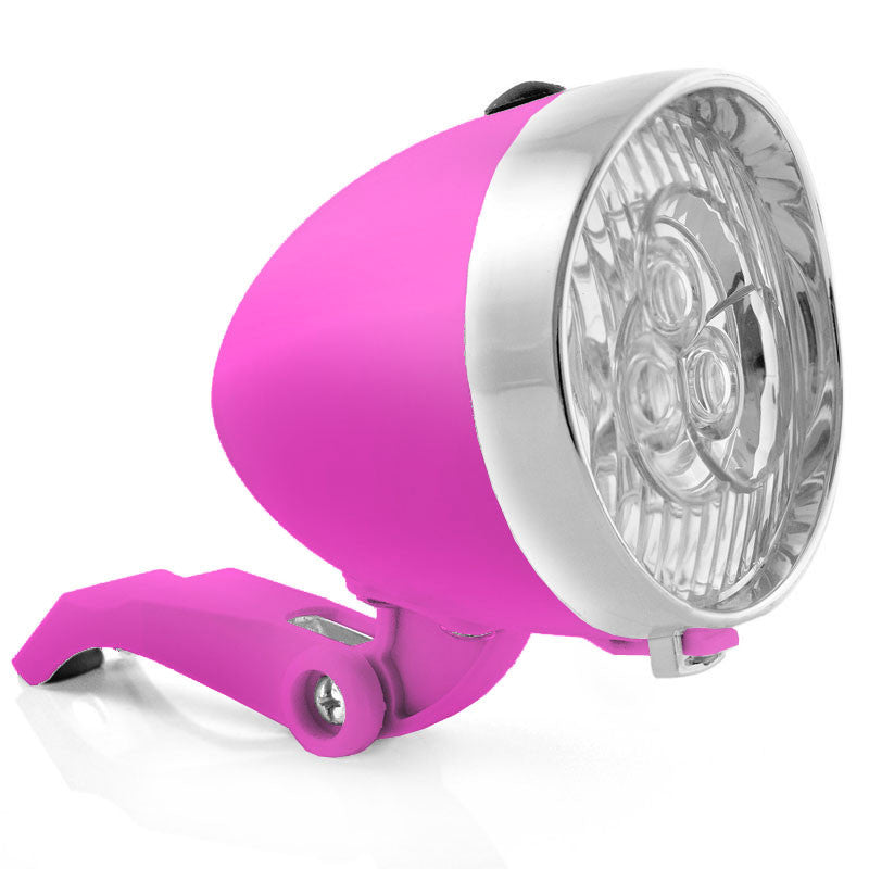 Retro-Design VELOLICHT mit 3 LED Fahrrad Velolampe Scheinwerfer Frontscheinwerfer SCHWARZ ROT PINK WEISS