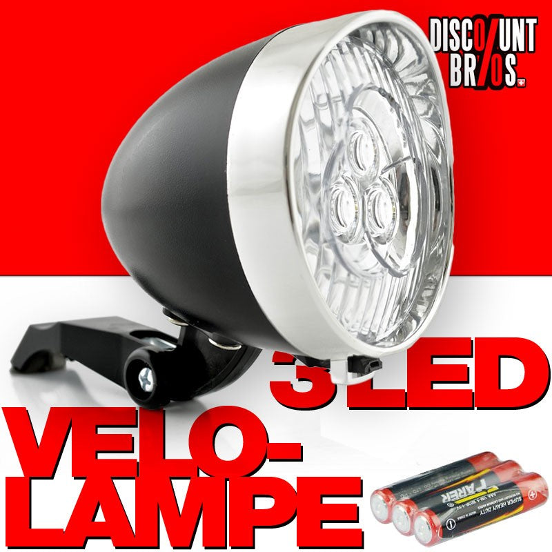 Retro-Design VELOLICHT mit 3 LED Fahrrad Velolampe Scheinwerfer Frontscheinwerfer SCHWARZ ROT PINK WEISS