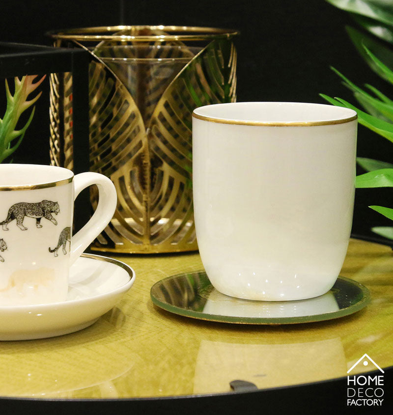 Weisse TASSE mit goldenem Rand Tee-Becher – Espressotasse aus Porzellan 18cl