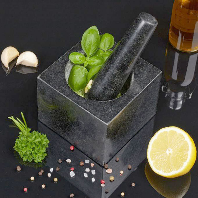Eckiger MÖRSER mit Stössel aus Granit Stein Ø11cm