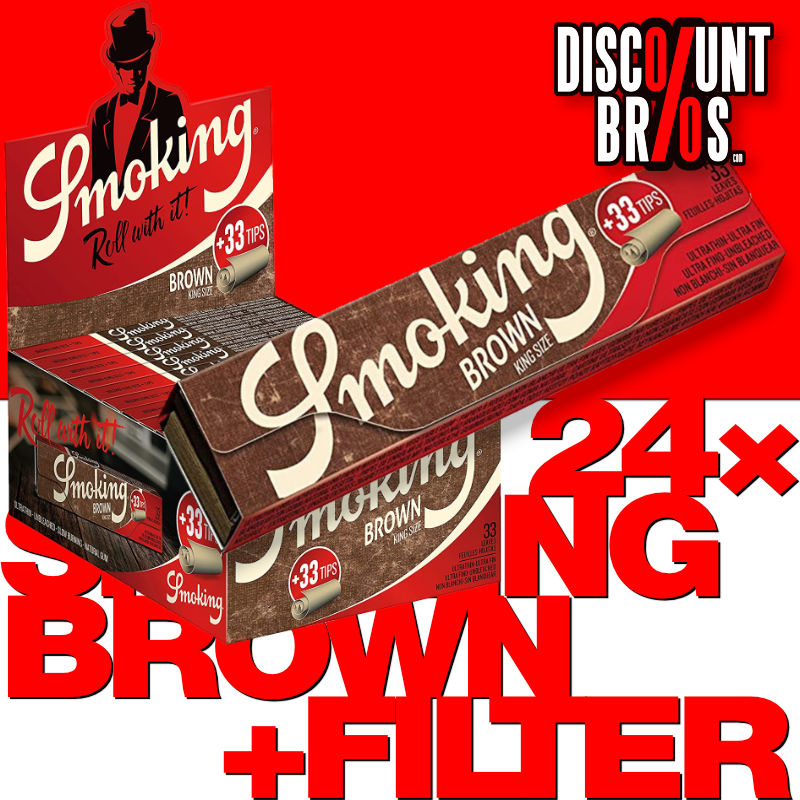 24 × SMOKING BROWN King Size Papers Braun 33 Blatt Zigarettenpapier + Filter Tips 110×44mm