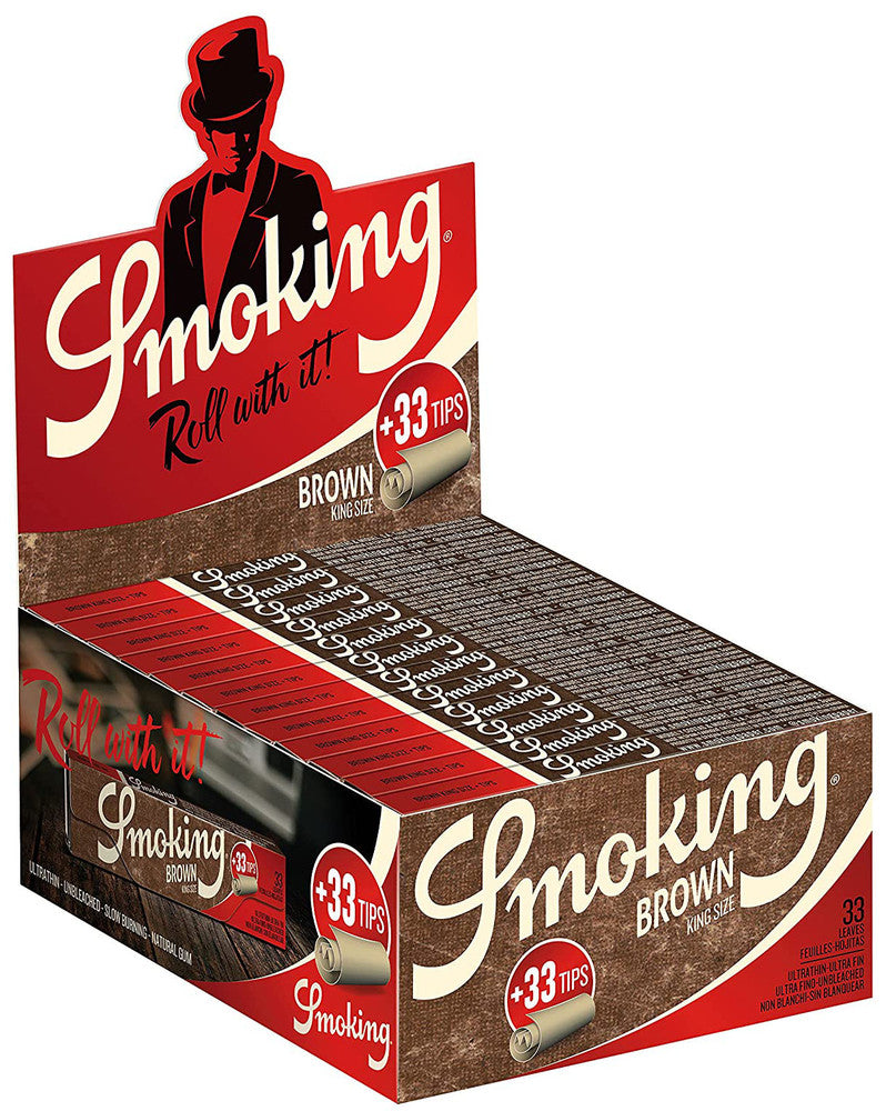 24 × SMOKING BROWN King Size Papers Braun 33 Blatt Zigarettenpapier + Filter Tips 110×44mm