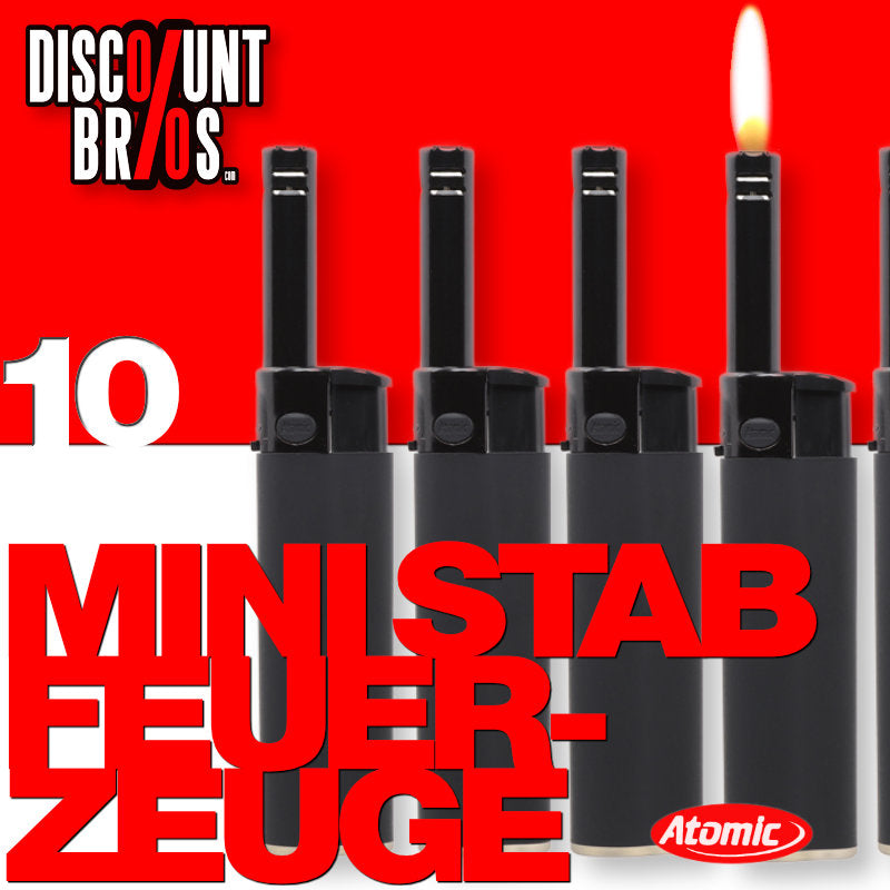 10er-Set ATOMIC® Feuerzeug MINI STABFEUERZEUG Rubber Schwarz