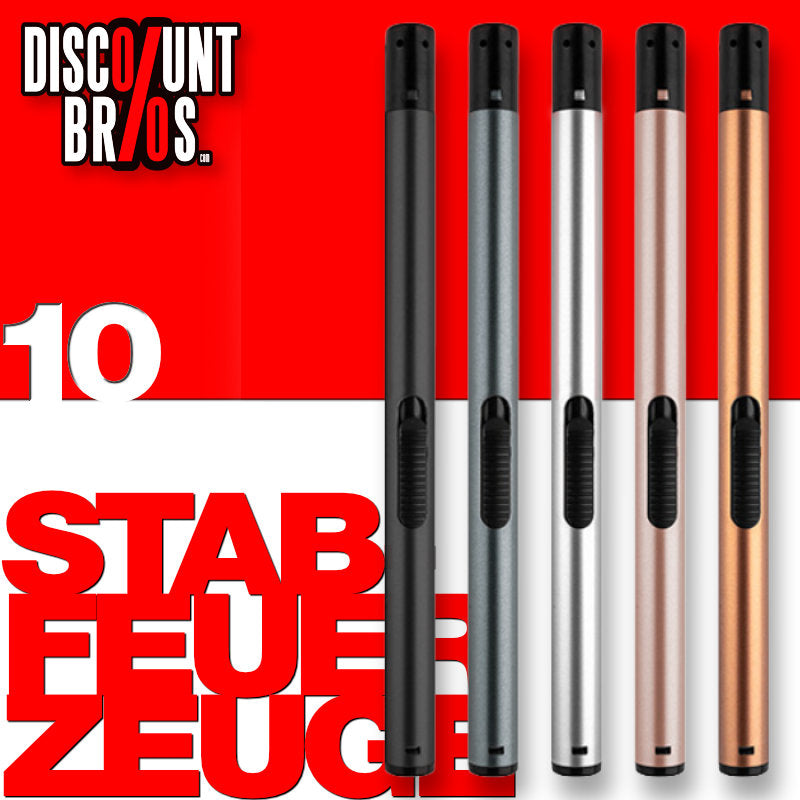 10 LUX Stabfeuerzeuge "BBQ Slim" in 5 Metallicfarben