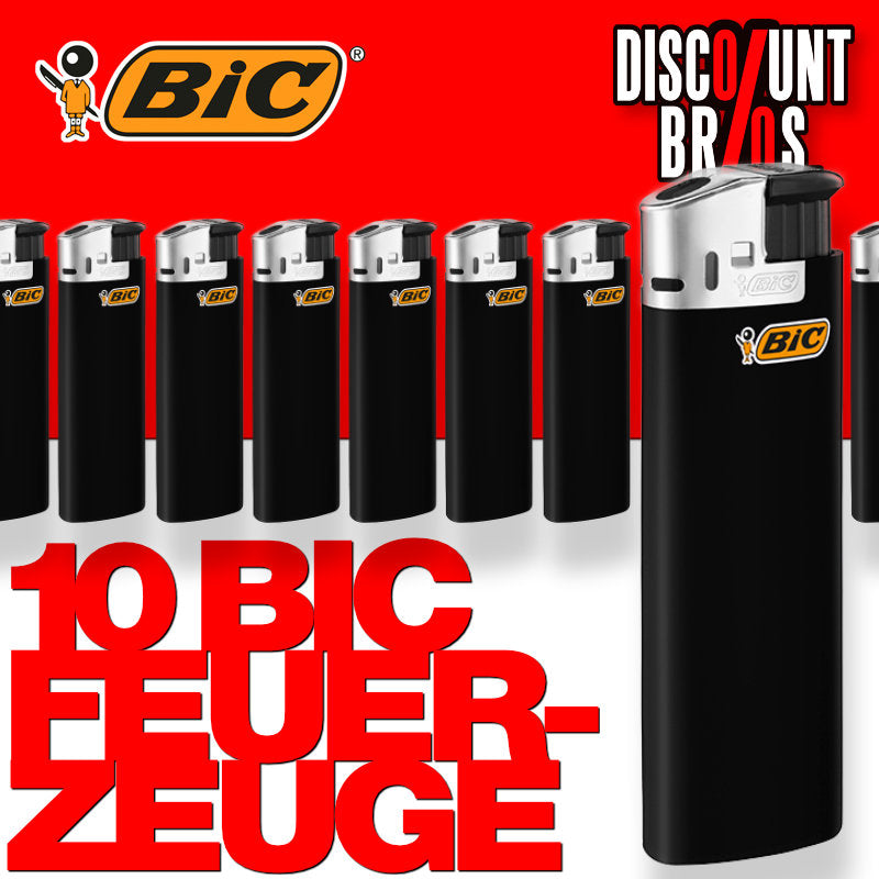 10er Set Elektronisches BIC® MAXI FEUERZEUG Piezo Schwarz/Silber