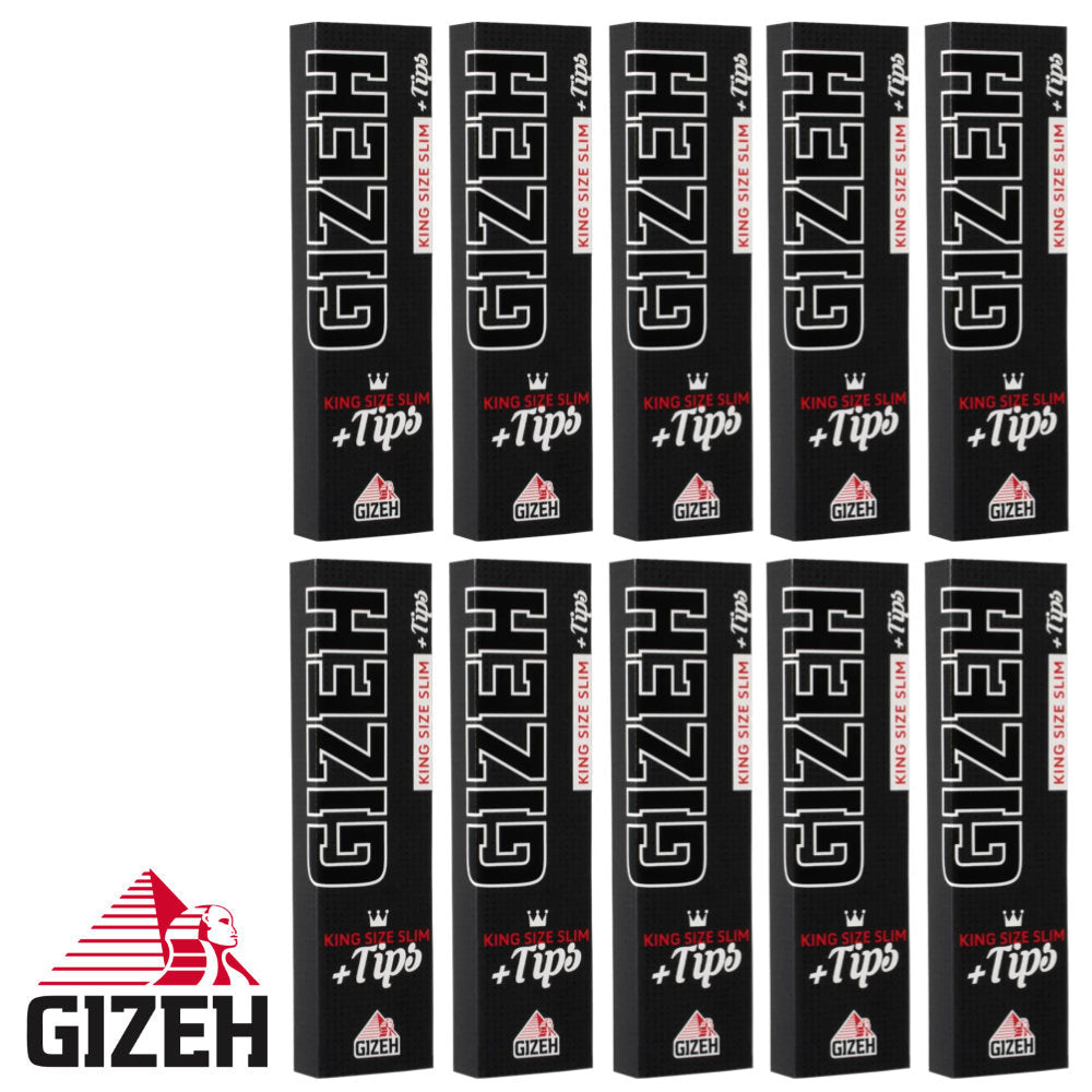 10 × GIZEH Black King Size Slim Papers + Tips im 10er-Pack