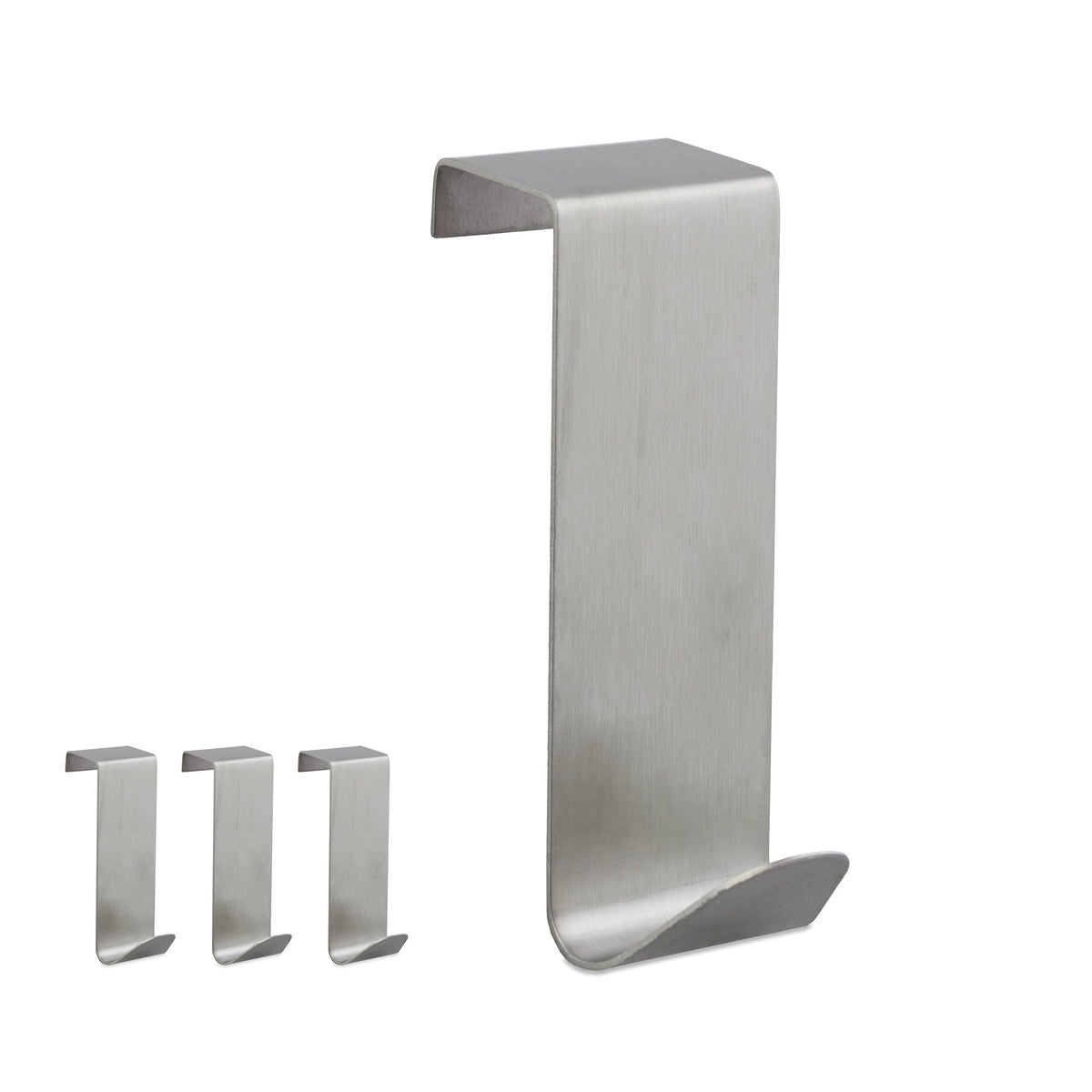 Relaxdays Türhaken aus Edelstahl, 4er-Set für 2 cm Türfalz – Silber, Produktansicht