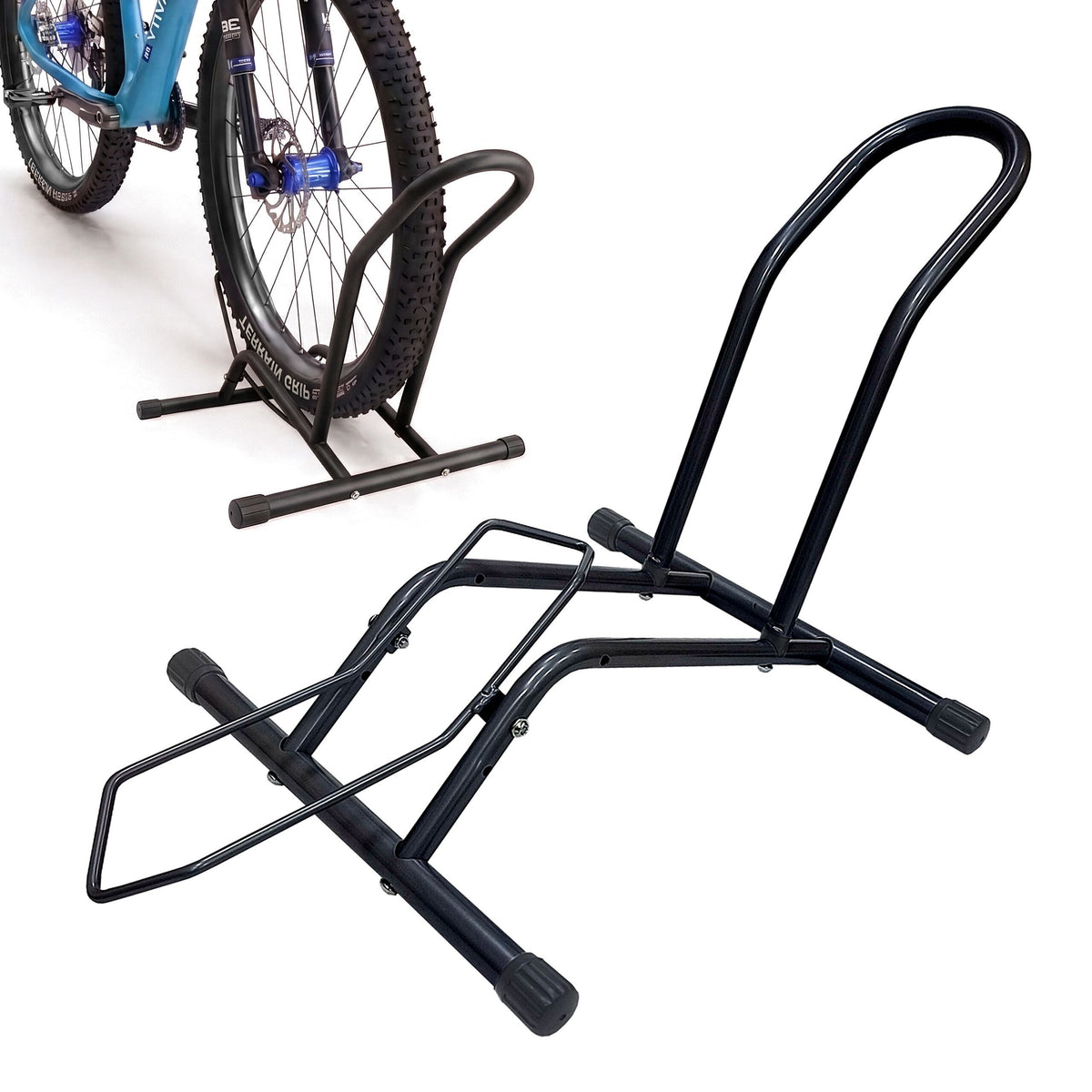 Relaxdays Fahrrad-Bodenständer für 16–29 Zoll, bis 9 cm Reifenbreite – Schwarz, Produktansicht
