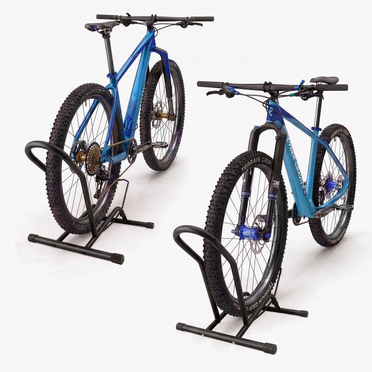 Relaxdays Fahrrad-Bodenständer für 16–29 Zoll, bis 9 cm Reifenbreite – Schwarz, Anwendungs- oder Detailansicht