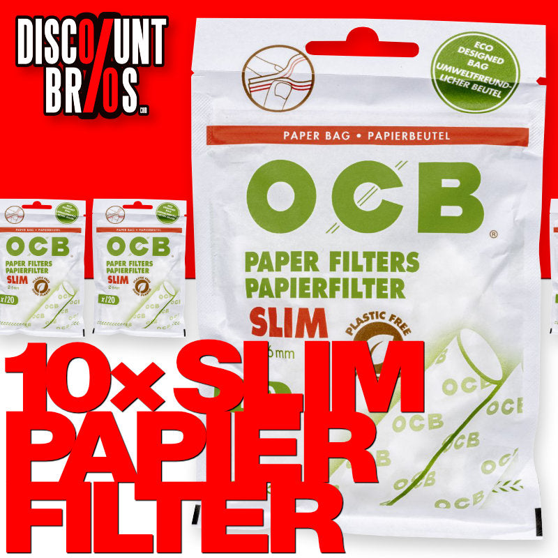 10 × 120 Stk. OCB Papierfilter Filter Tips SLIM 6 mm, 34 Beutel je 120 Filter