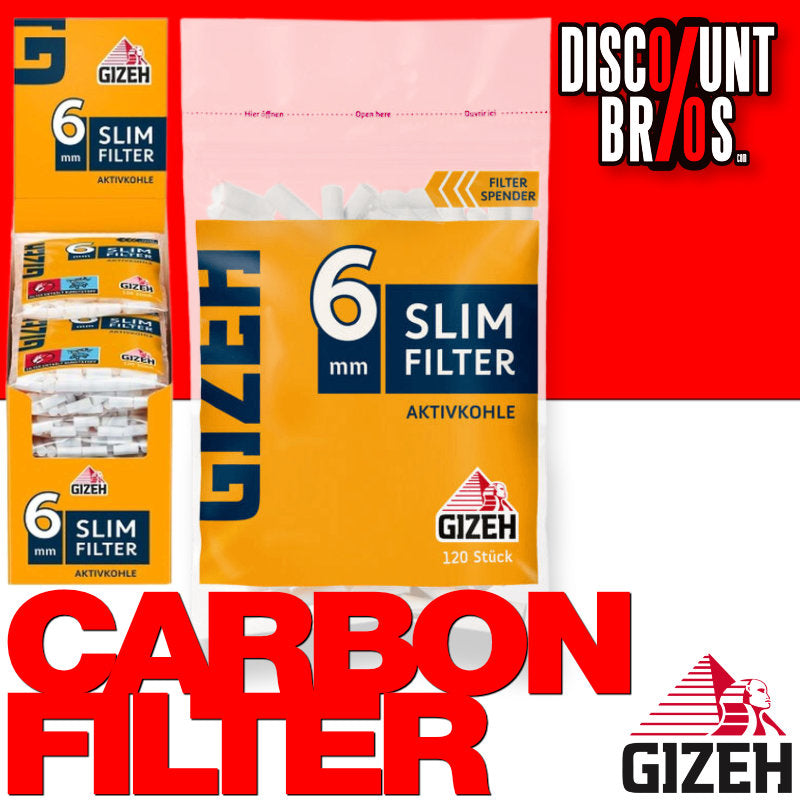 20er Verkaufsdisplay GIZEH SLIM CARBON Tips Filter Aktivkohle Zigarettenfilter 6mm